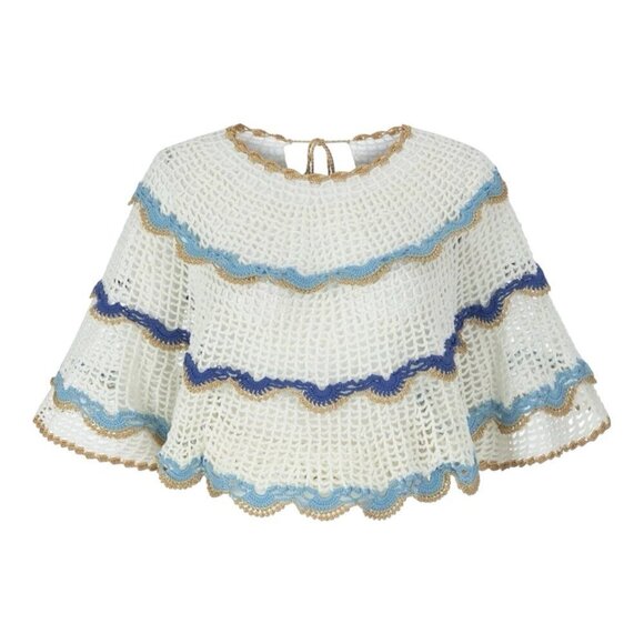 My Beachy Side Tops - My Beachy Side Rima Scalloped Crop Top Medium Crochet Malibu Blue $235 Boho